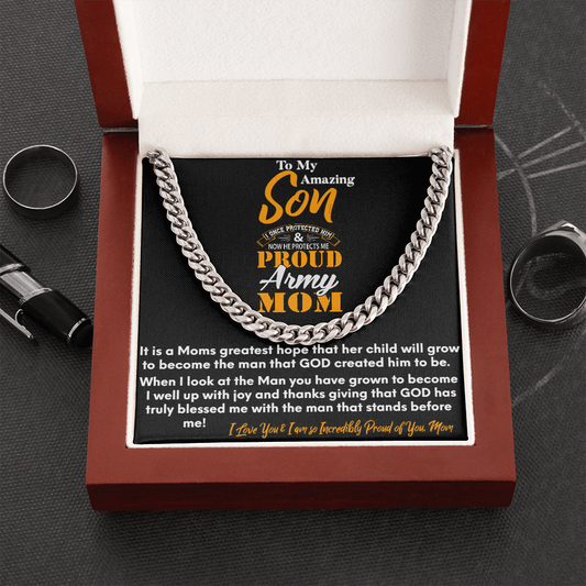 Proud Army Mom| Gift to Son, Cuban Link Chain for son, Chain for Army Son, Birthday Gift.