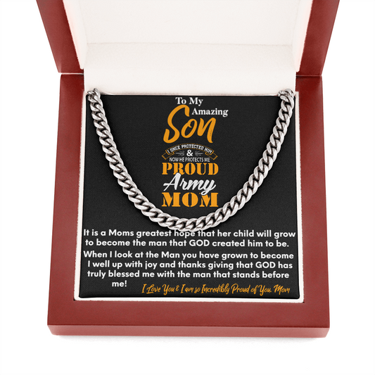 Proud Army Mom| Gift to Son, Cuban Link Chain for son, Chain for Army Son, Birthday Gift.