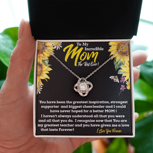 To The Best Mom Ever| Love Knot Necklace for Mothers Day, Message Gift for mom on her day!